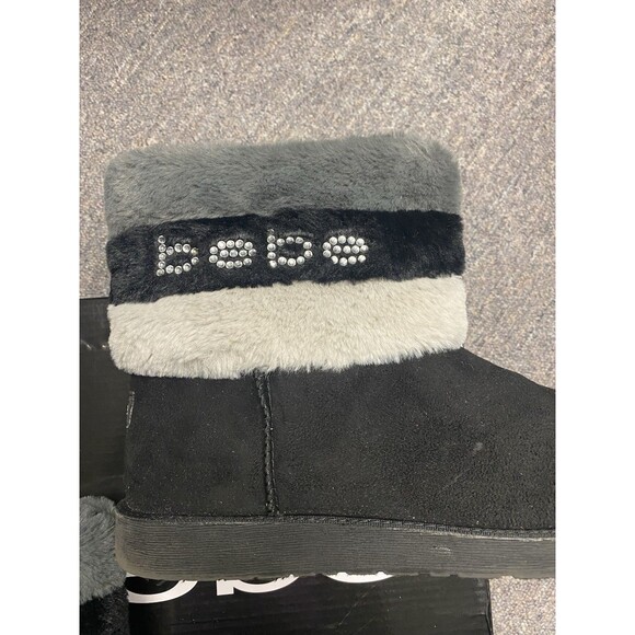 Bebe Black/Grey Boots Faux Fur Size 9.5 - Picture 2 of 13